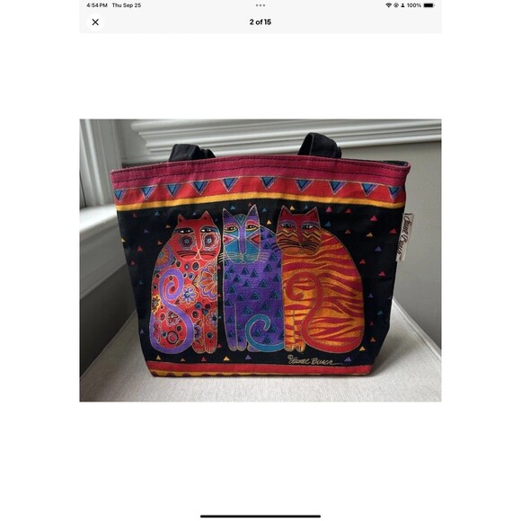 Laurel Burch Three Feline Friends Large Tote Cat Lady Artsy Handbag Cottage Bag - Picture 1 of 12